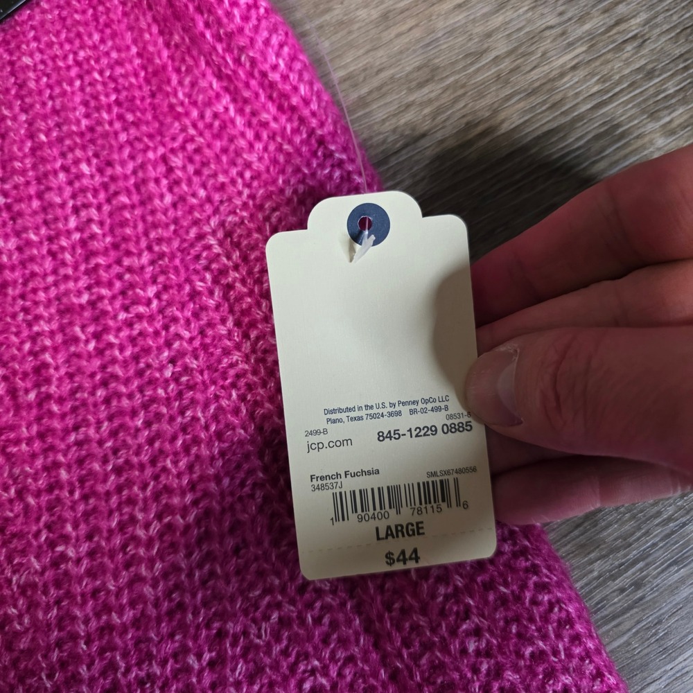 St John's Bay Womens L Sweater French Fuchsia Quarter Zip Shaker Knit Pullover - Picture 4 of 7